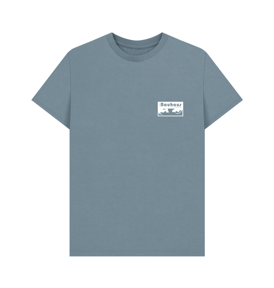 Stone Blue Bauhaus white Logo Tee